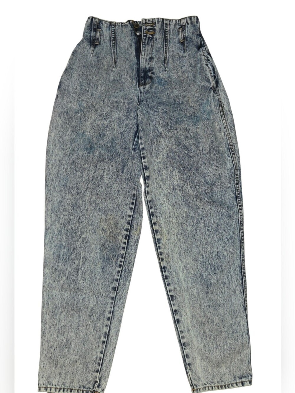 Button-Accent Acid Wash Denim Waistband